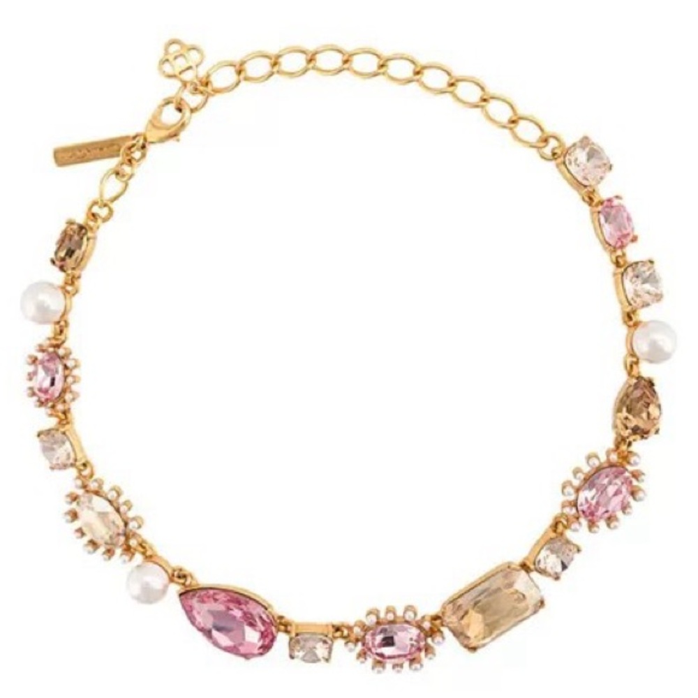 Oscar de la Renta Faux Pearls and Pink Crystals Runway Necklace